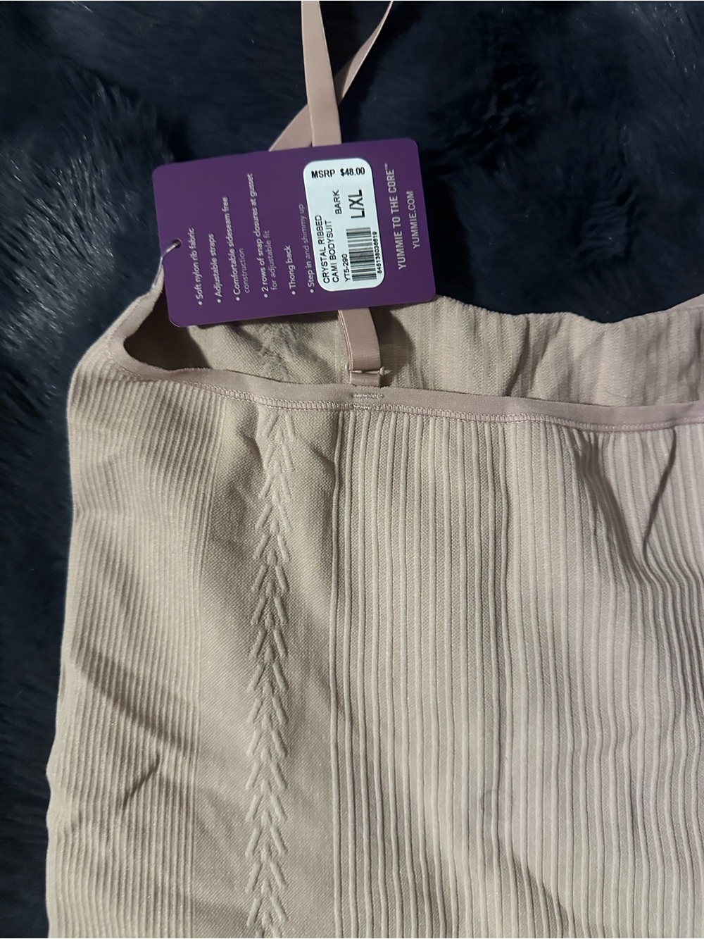 Ribbed Light Pink Women's Stretch Bodysuit with Adjustable Straps - Picture 4 of 4